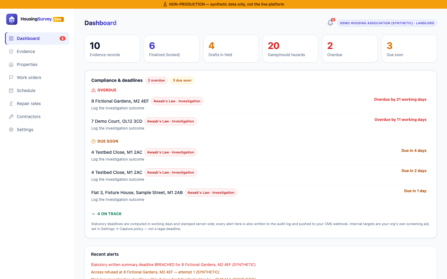 HousingSurvey Pro&trade; management portal dashboard
